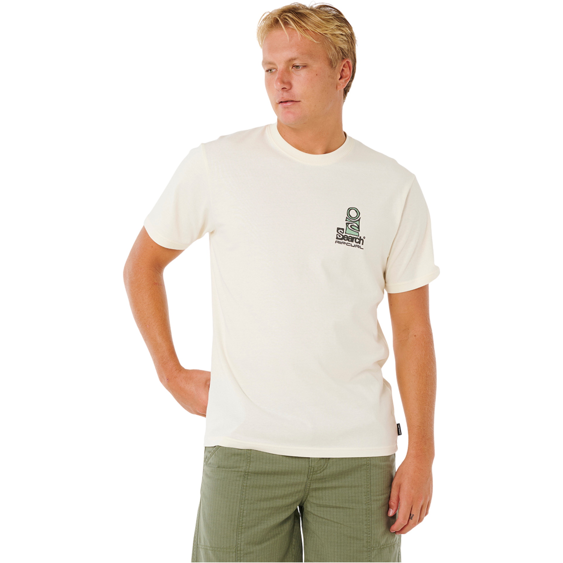 2026 Rip Curl Heren Vaporcool Search Stack Tee 0K5MTE - Bone